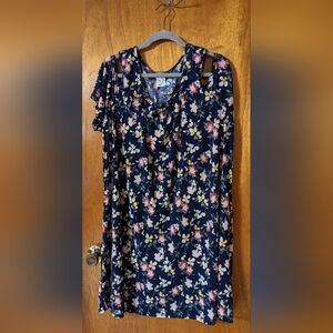 Plus size floral cold shoulder dress